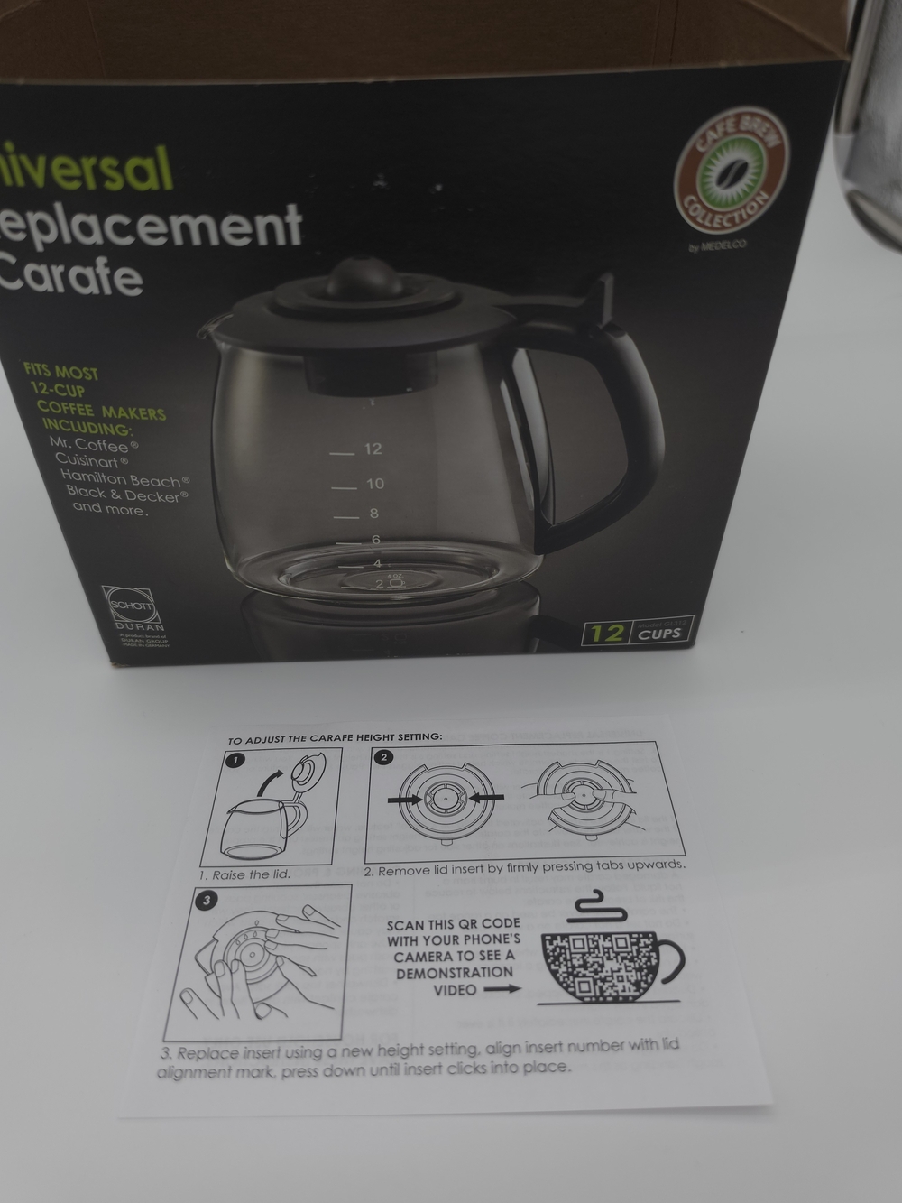 Cafe Brew Collection Universal Replacement Carafe 12 Cup Fits Most 12 Cup Makers